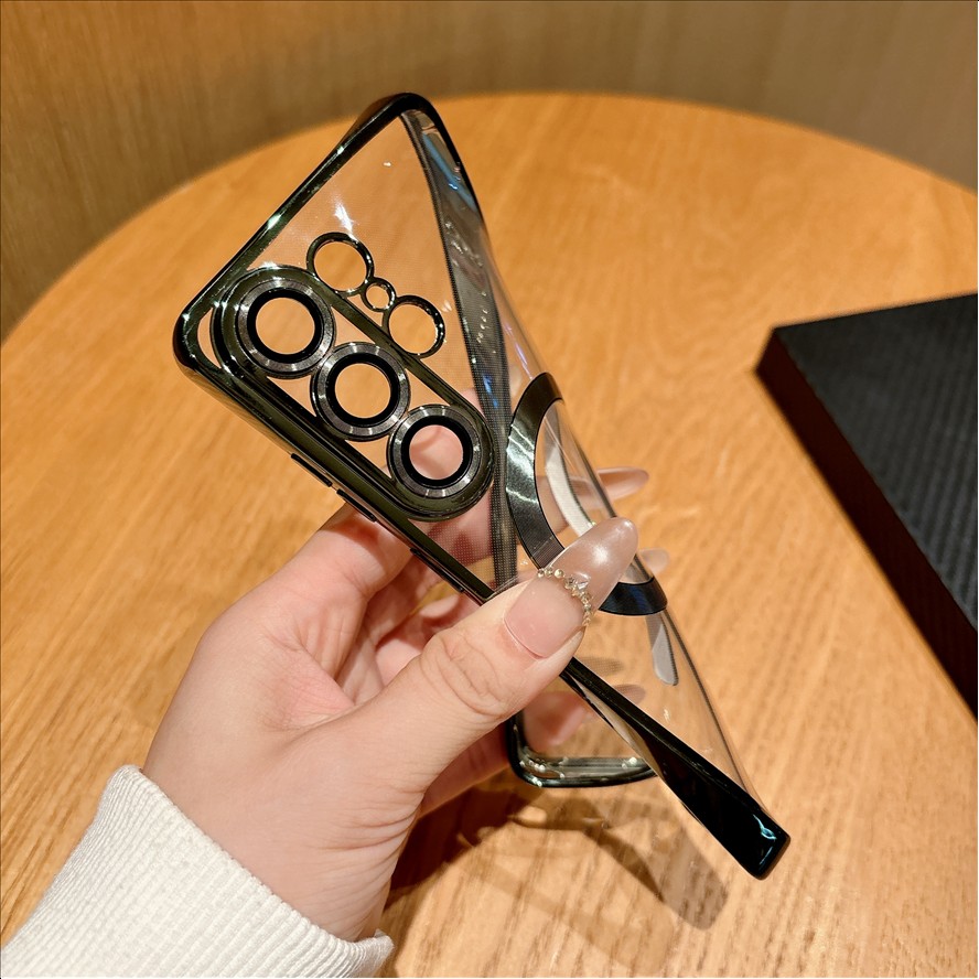Transparent TPU Cover Electroplated Magnetic Wireless Charge Phone Case For Samsung S21 S22 S23 S24 S25 S26