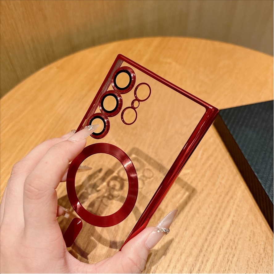 Transparent TPU Cover Electroplated Magnetic Wireless Charge Phone Case For Samsung S21 S22 S23 S24 S25 S26