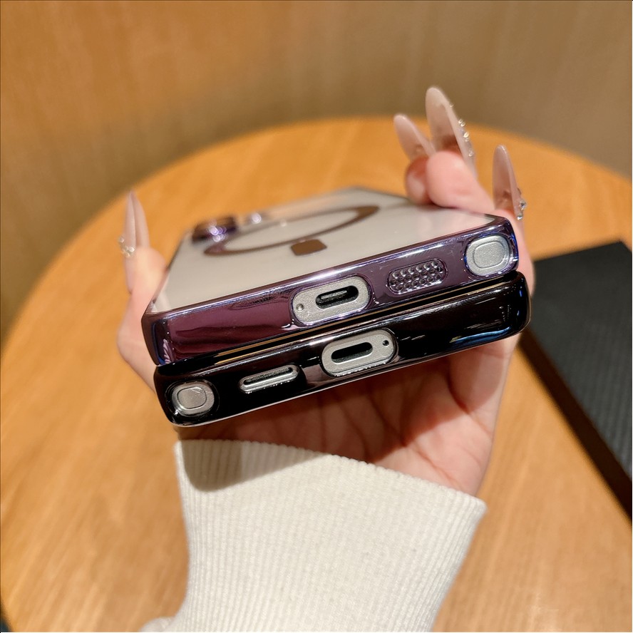 Transparent TPU Cover Electroplated Magnetic Wireless Charge Phone Case For Samsung S21 S22 S23 S24 S25 S26
