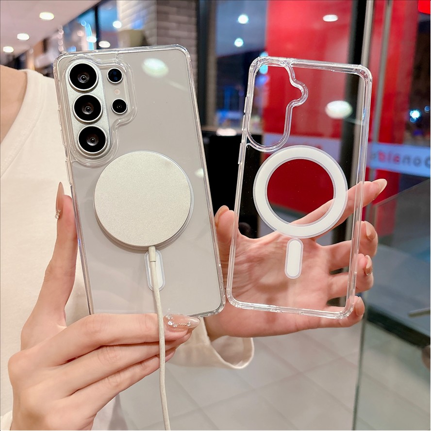 Magnetic Phone Case for Samsung S25 S24 S23 S22 S21 Ultra Plus FE A56 A36 A16 A26 A06 A35 A55 Transparent Acrylic Cover
