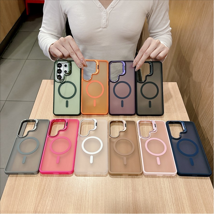 Magnetic Metal Lens Protection Stand Case for Samsung S26 S25 Edge S24 Ultra A57 A37 A17 A26 A16 A36 A56 Shockproof Cover Bumper