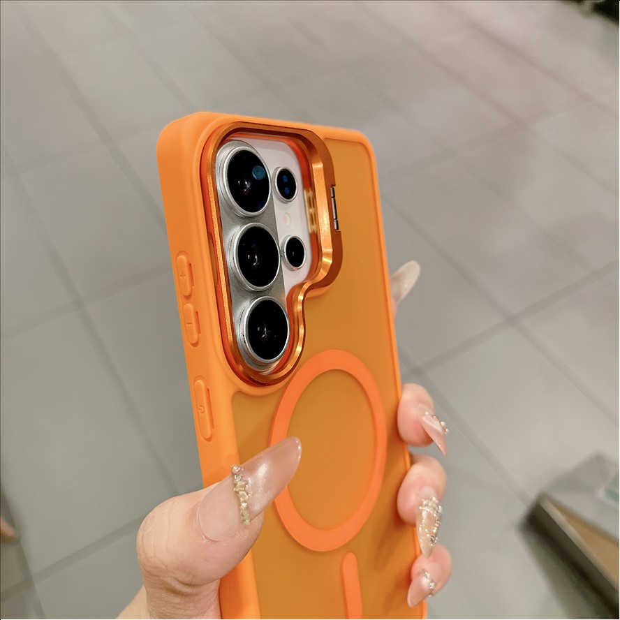 Magnetic Metal Lens Protection Stand Case for Samsung S26 S25 Edge S24 Ultra A57 A37 A17 A26 A16 A36 A56 Shockproof Cover Bumper