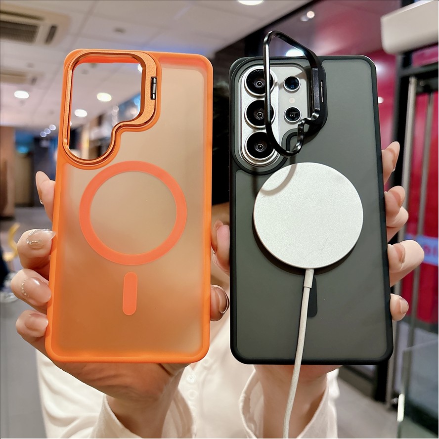 Magnetic Metal Lens Protection Stand Case for Samsung S26 S25 Edge S24 Ultra A57 A37 A17 A26 A16 A36 A56 Shockproof Cover Bumper
