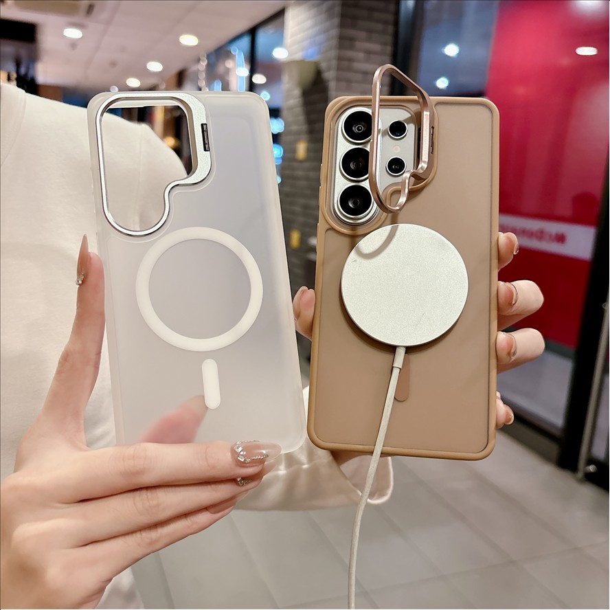 Magnetic Metal Lens Protection Stand Case for Samsung S26 S25 Edge S24 Ultra A57 A37 A17 A26 A16 A36 A56 Shockproof Cover Bumper