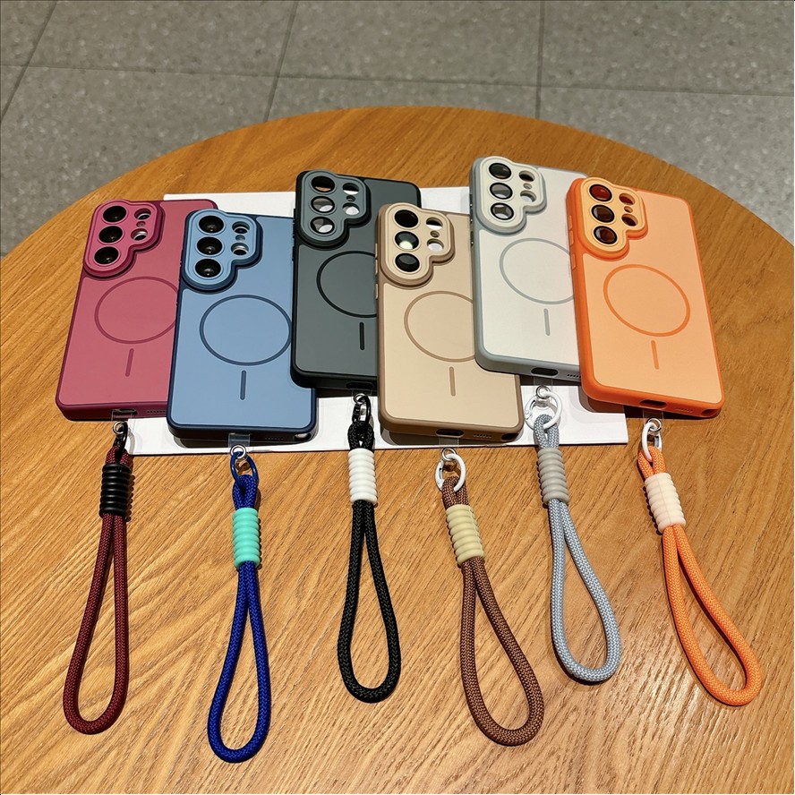 Matte Armor Design Magnetic PC Material Phone Case with Lanyard for for S26 Ultra/S25/S24/S23/S22/A18-A57