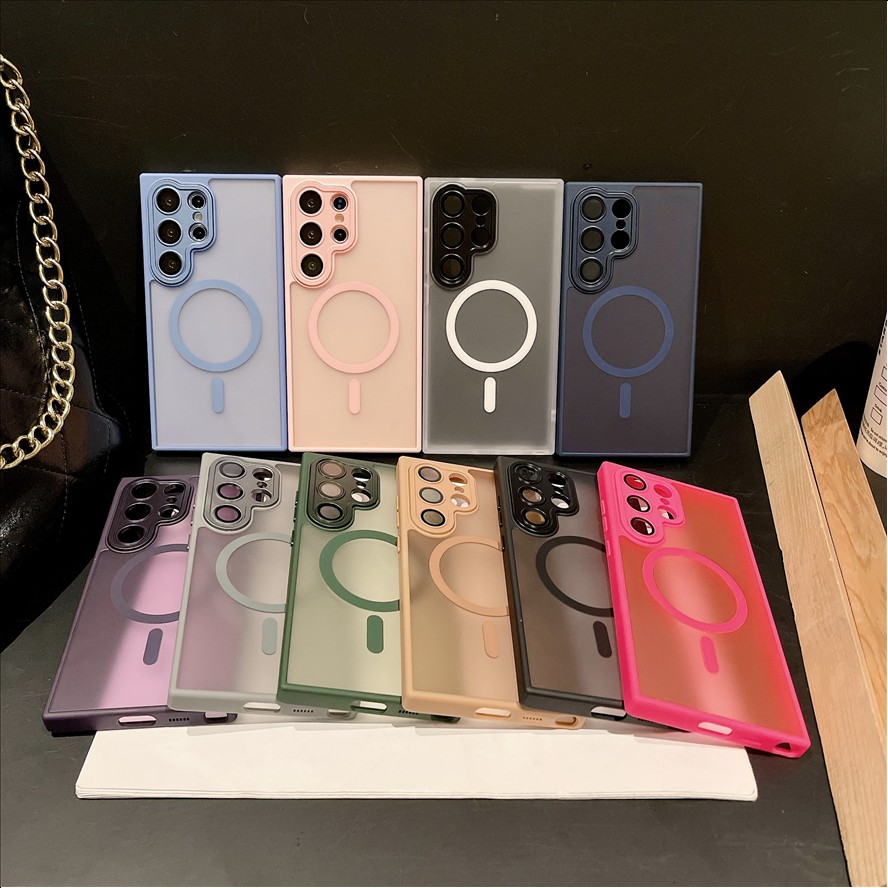 Luxury Wireless Charging Frosted TPU PC Magnetic Case for Samsung Galaxy S23 S24 S25 Ultra Plus Matte Shockproof Cover Cases