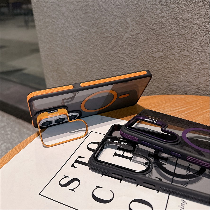 Luxury Lens Holder Bracket Cover Magnetic Anti-Slip Edge Stand Mobile Phone Case for Samsung Galaxy S26 S25 S24 S23 S22 Ultra