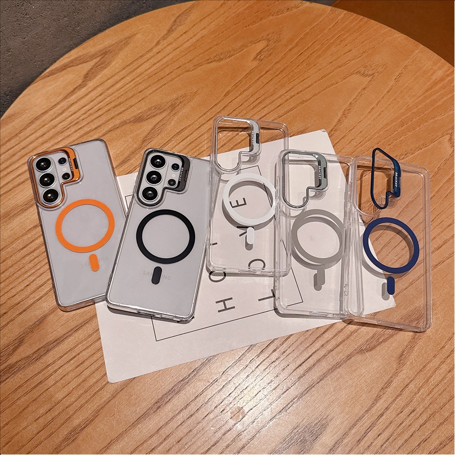 Shockproof Lens Stand Transparent Magnetic Mobile Phone Case for Samsung Galaxy S26 S25 S24 S23 S22 Ultra