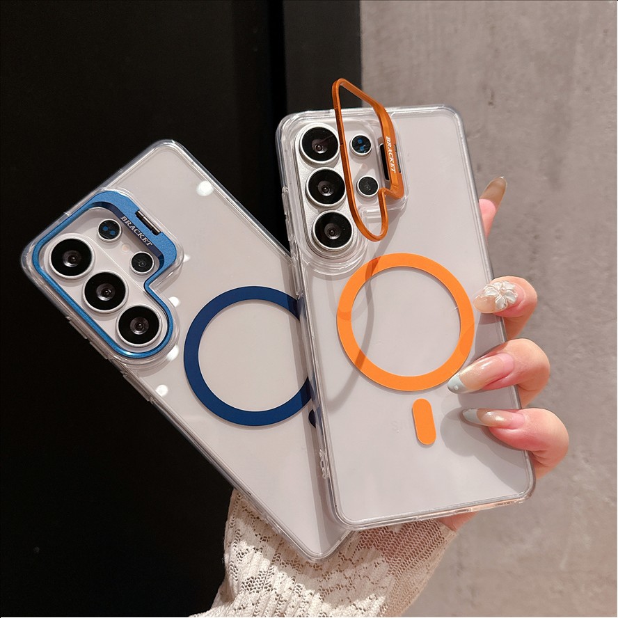 Shockproof Lens Stand Transparent Magnetic Mobile Phone Case for Samsung Galaxy S26 S25 S24 S23 S22 Ultra