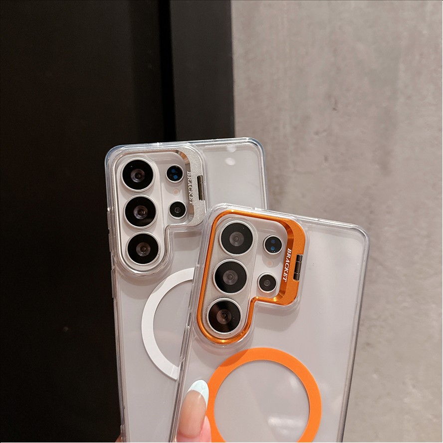 Shockproof Lens Stand Transparent Magnetic Mobile Phone Case for Samsung Galaxy S26 S25 S24 S23 S22 Ultra