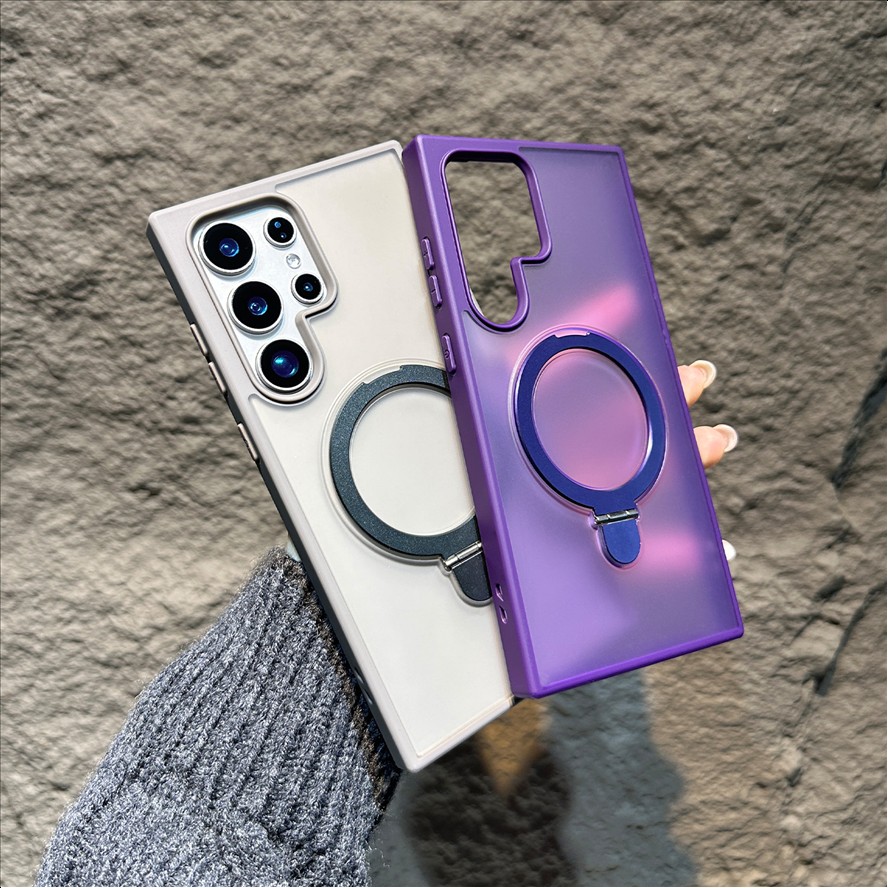 Matte Frosted Magnetic Holder Mobile Phone Case for Samsung S26 ultra S25 S24 FE Shockproof TPU PC Cases Transparent Back Cover