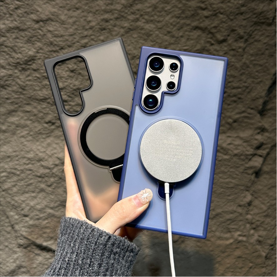 Matte Frosted Magnetic Holder Mobile Phone Case for Samsung S26 ultra S25 S24 FE Shockproof TPU PC Cases Transparent Back Cover