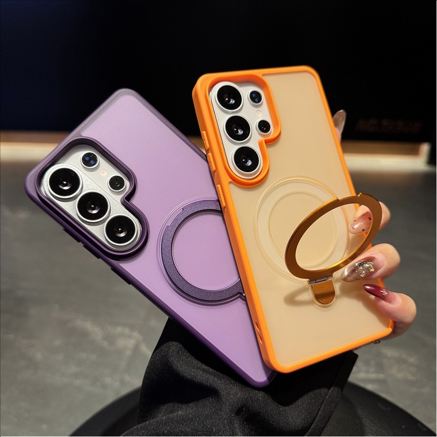Matte Frosted Magnetic Holder Mobile Phone Case for Samsung S26 ultra S25 S24 FE Shockproof TPU PC Cases Transparent Back Cover