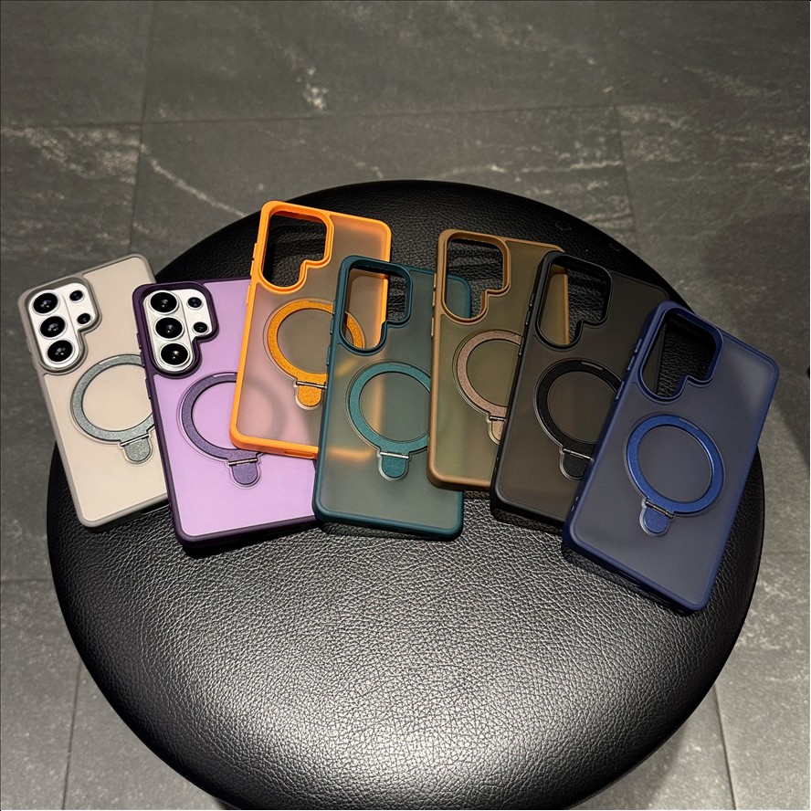 Matte Frosted Magnetic Holder Mobile Phone Case for Samsung S26 ultra S25 S24 FE Shockproof TPU PC Cases Transparent Back Cover