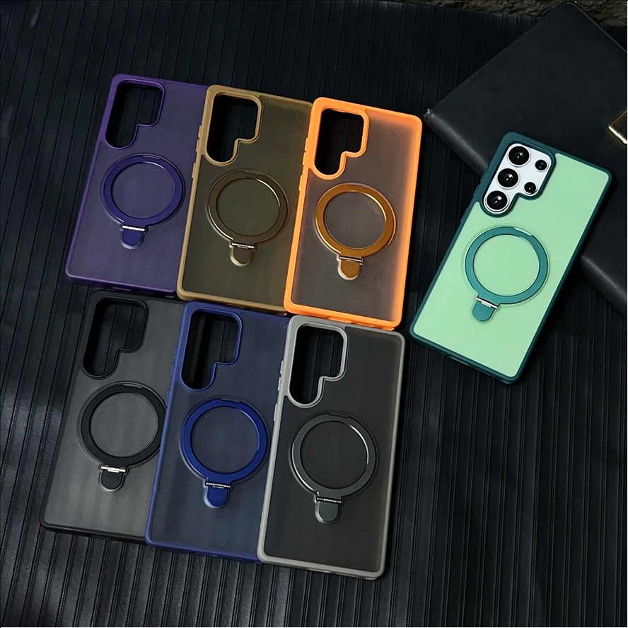 Matte Frosted Magnetic Holder Mobile Phone Case for Samsung S26 ultra S25 S24 FE Shockproof TPU PC Cases Transparent Back Cover
