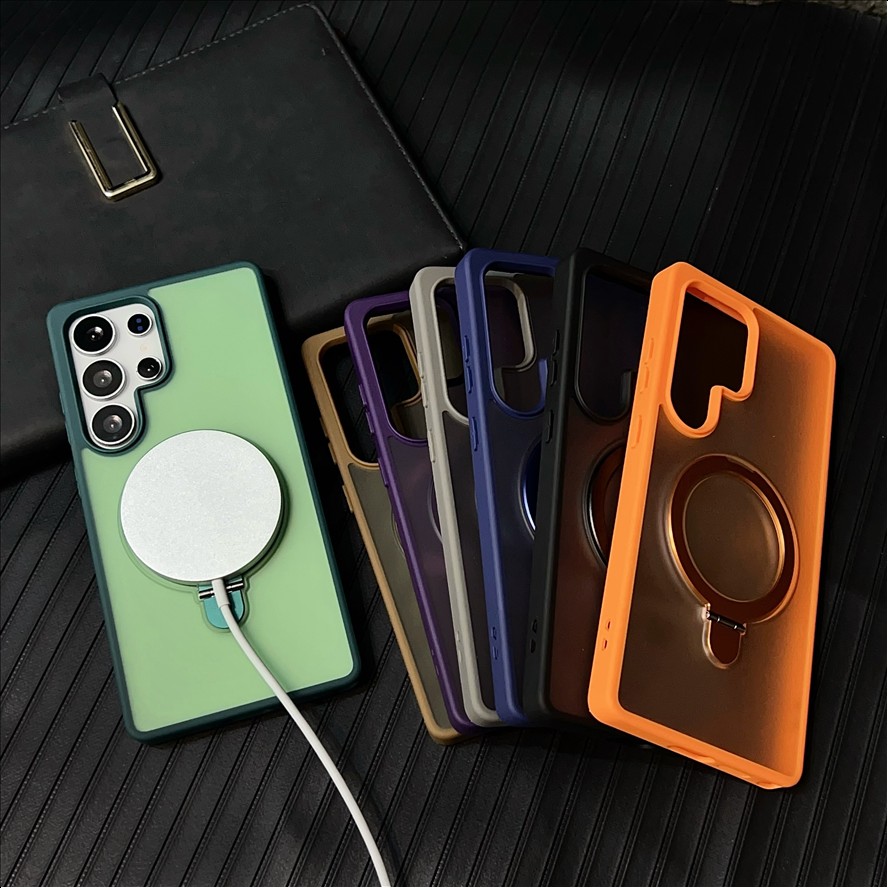 Matte Frosted Magnetic Holder Mobile Phone Case for Samsung S26 ultra S25 S24 FE Shockproof TPU PC Cases Transparent Back Cover