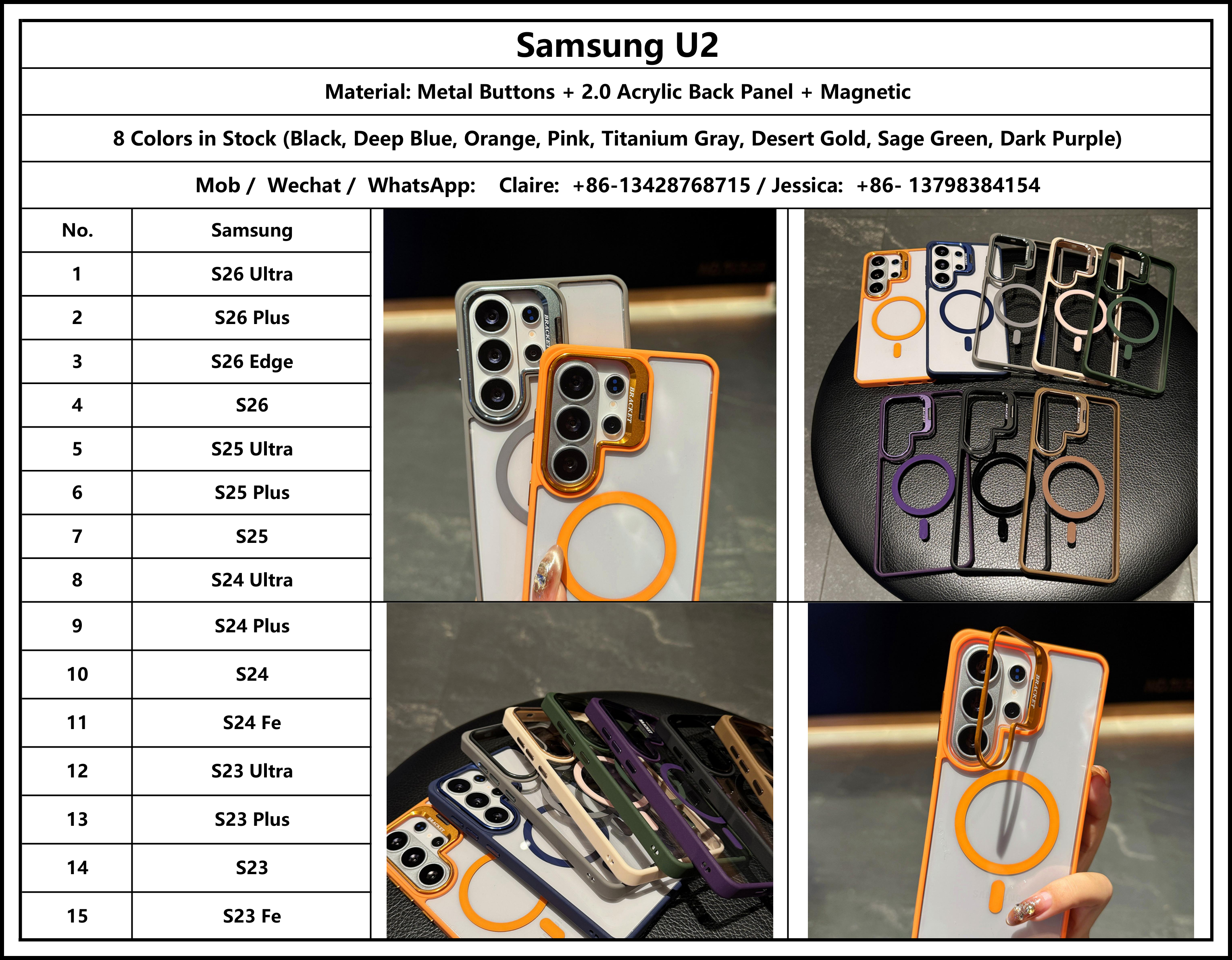 Transparent Acrylic Magnetic Phone case for Samsung S26 S25 Ultra S24 Plus With Metal Camera Holder Stand Back Cover