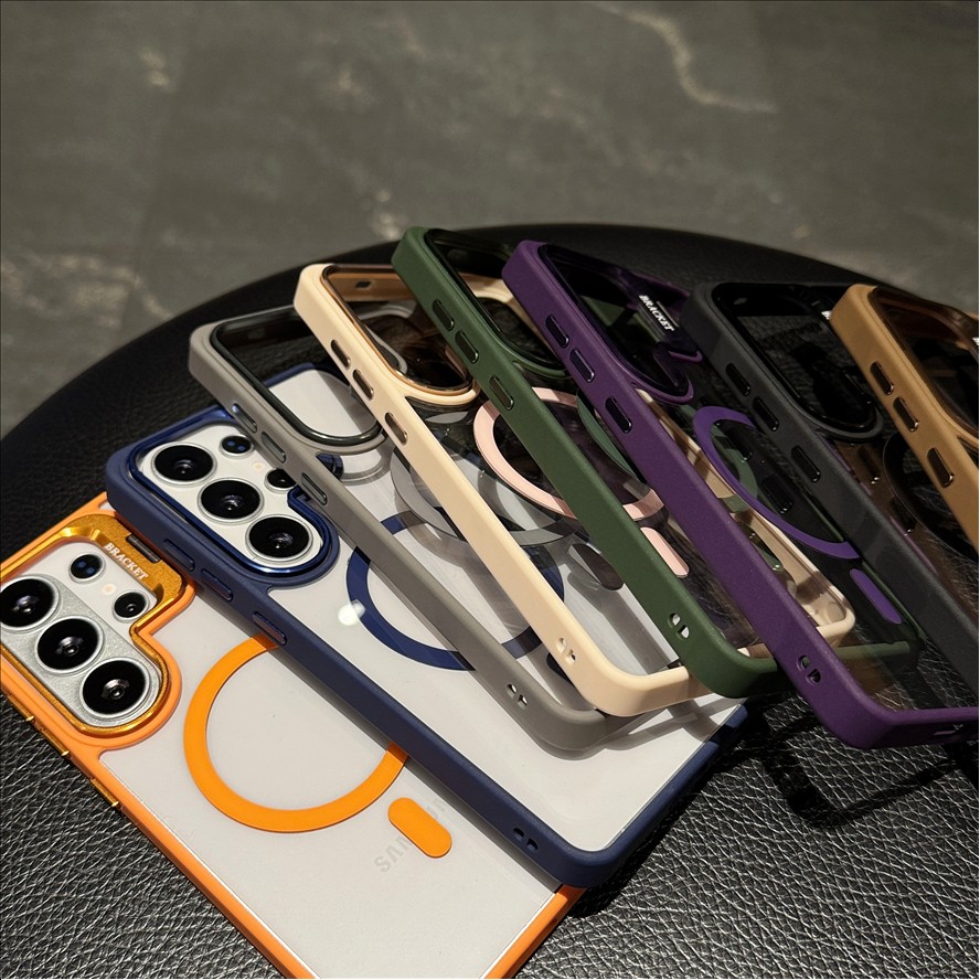 Transparent Acrylic Magnetic Phone case for Samsung S26 S25 Ultra S24 Plus With Metal Camera Holder Stand Back Cover