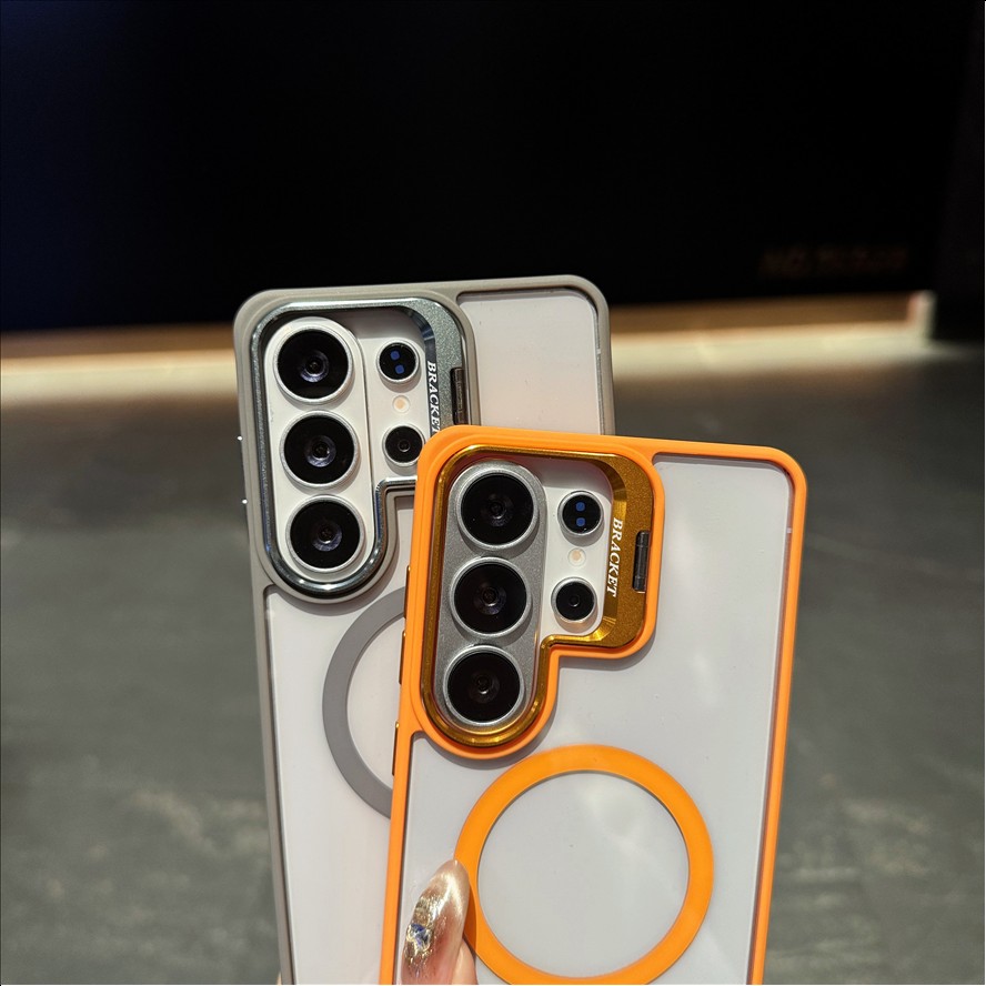 Transparent Acrylic Magnetic Phone case for Samsung S26 S25 Ultra S24 Plus With Metal Camera Holder Stand Back Cover