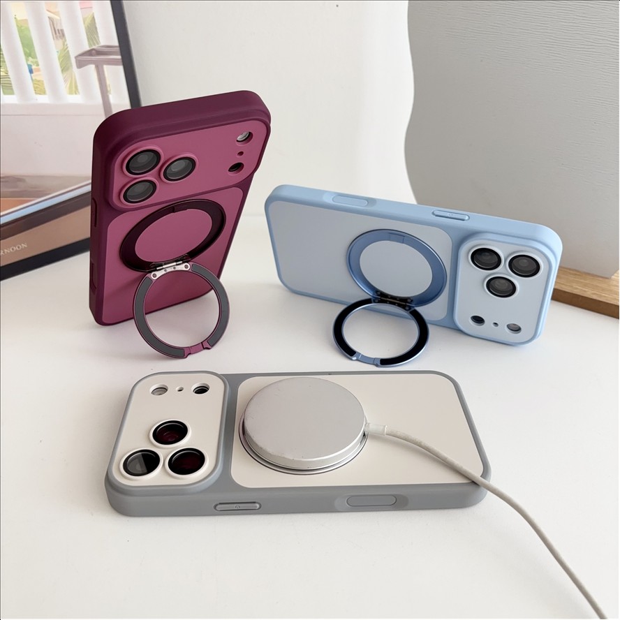 Wireless Charging Magnetic Bracket Ring Stand Phone Case for iPhone 18 Pro 18 17 16 15 14 13 Pro Max