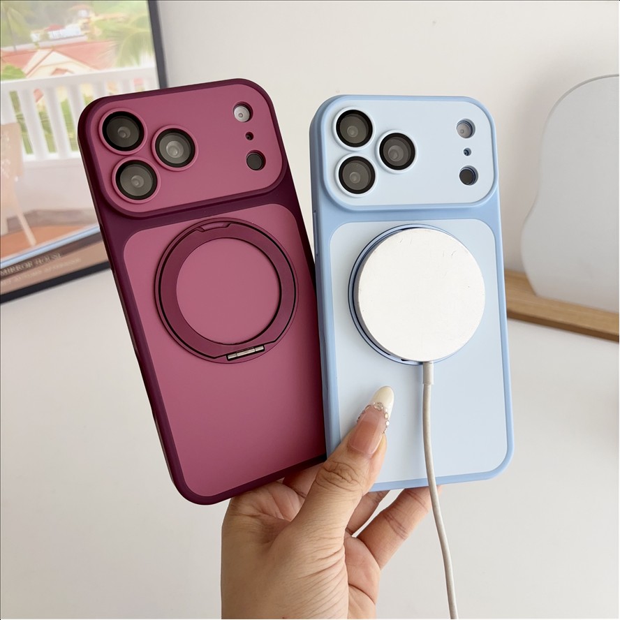 Wireless Charging Magnetic Bracket Ring Stand Phone Case for iPhone 18 Pro 18 17 16 15 14 13 Pro Max