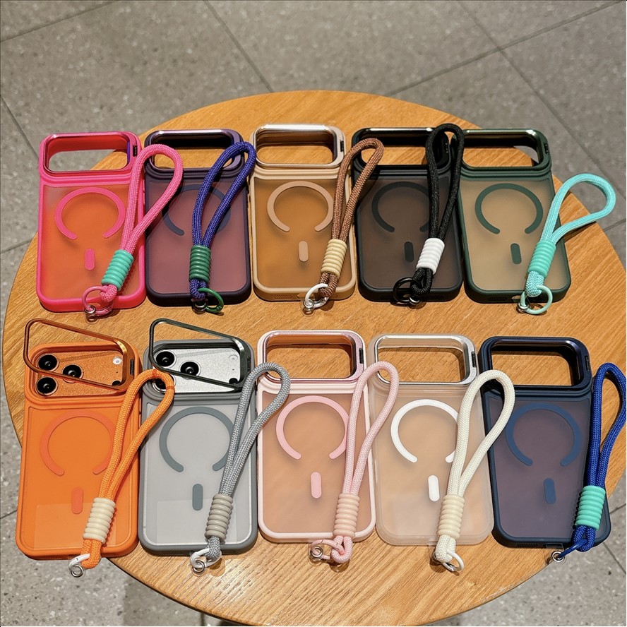Bracket Holder Lanyard Phone Case for iPhone 18 17 13 15 14 12 11 Pro Max 16E 17e 16 Plus Magnetic Cover Strap Camera Support
