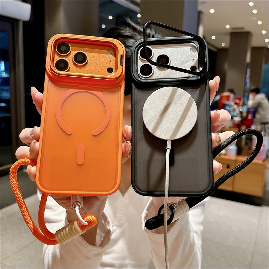 Bracket Holder Lanyard Phone Case for iPhone 18 17 13 15 14 12 11 Pro Max 16E 17e 16 Plus Magnetic Cover Strap Camera Support