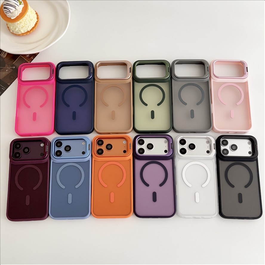 Skin Touch Matte Clear Case for iPhone 12 13 14 15 16 17 18 Pro Max Wireless Charging Magnetic Floding Bracket Kickstand Cover