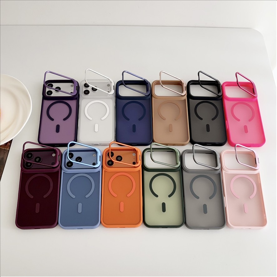 Skin Touch Matte Clear Case for iPhone 12 13 14 15 16 17 18 Pro Max Wireless Charging Magnetic Floding Bracket Kickstand Cover