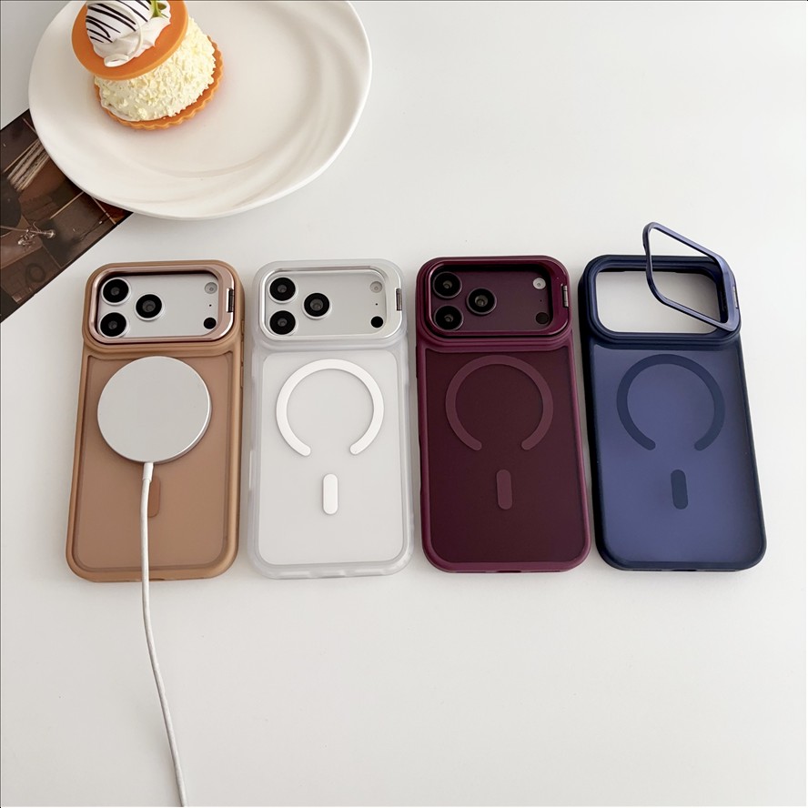 Skin Touch Matte Clear Case for iPhone 12 13 14 15 16 17 18 Pro Max Wireless Charging Magnetic Floding Bracket Kickstand Cover