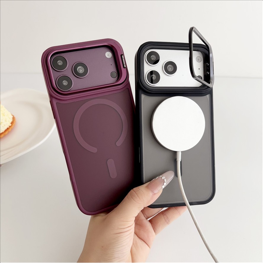 Skin Touch Matte Clear Case for iPhone 12 13 14 15 16 17 18 Pro Max Wireless Charging Magnetic Floding Bracket Kickstand Cover